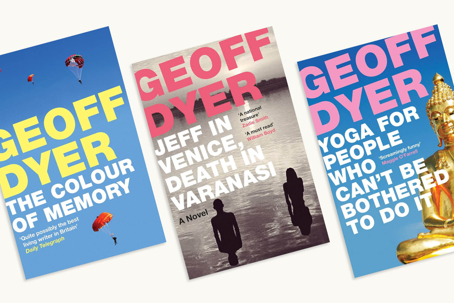 Three Geoff Dyer book covers.
