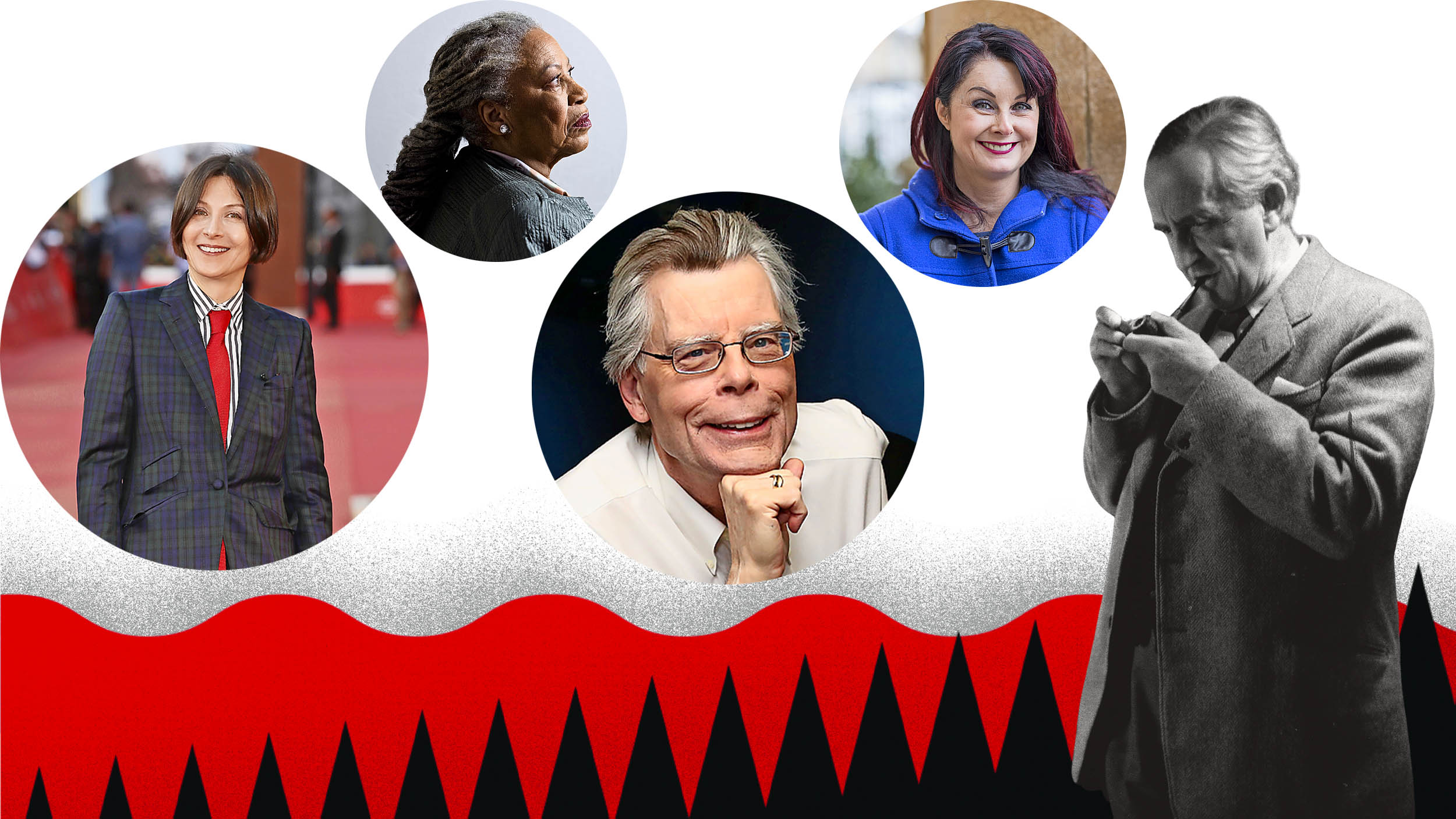 Collage of portraits of several authors.