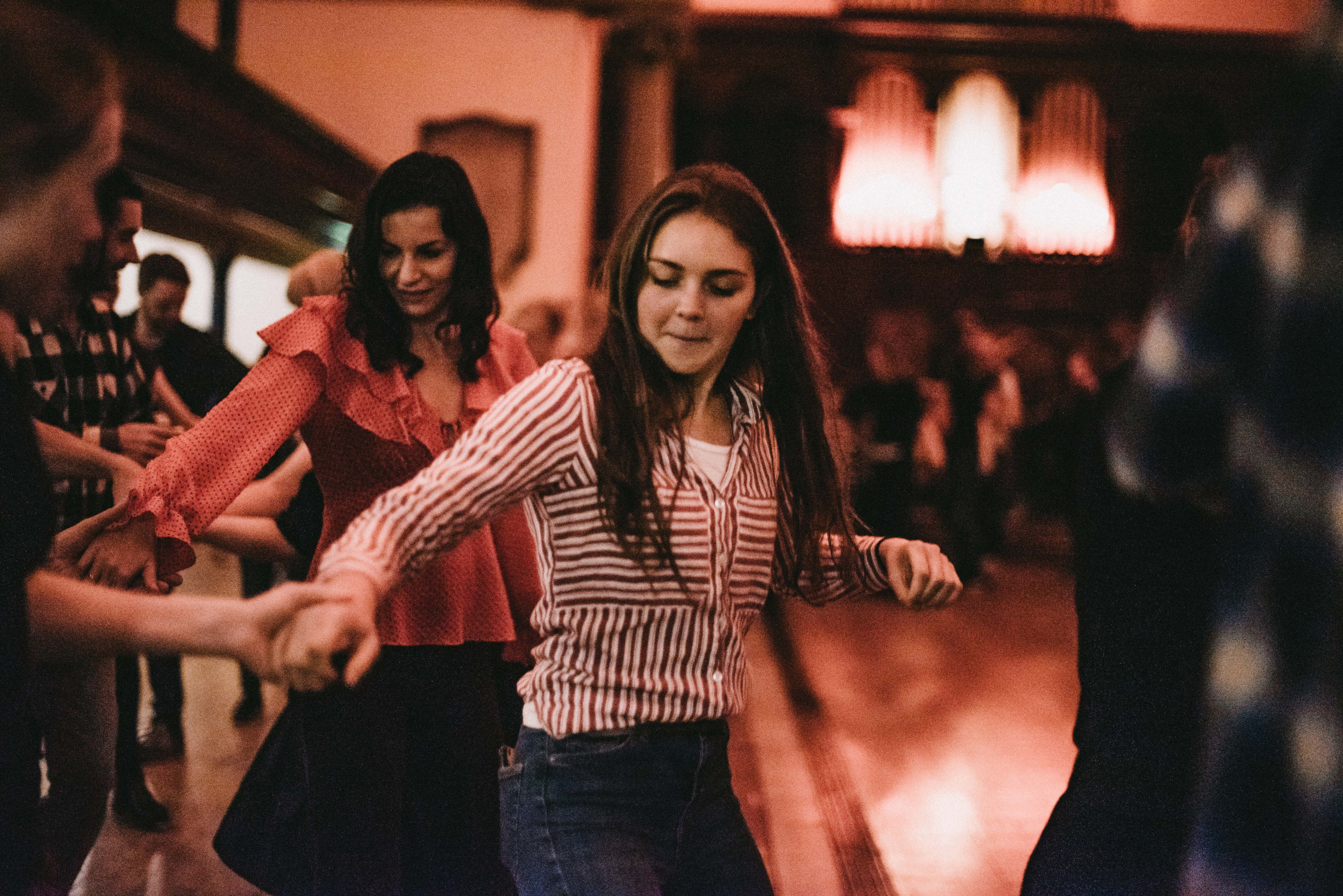People barn dancing at The Round Chapel in Hackney, London.